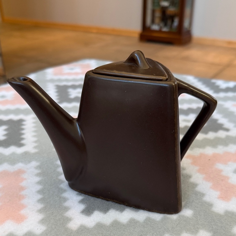 Vintage Brown Ceramic Teapot triangle shape with lid